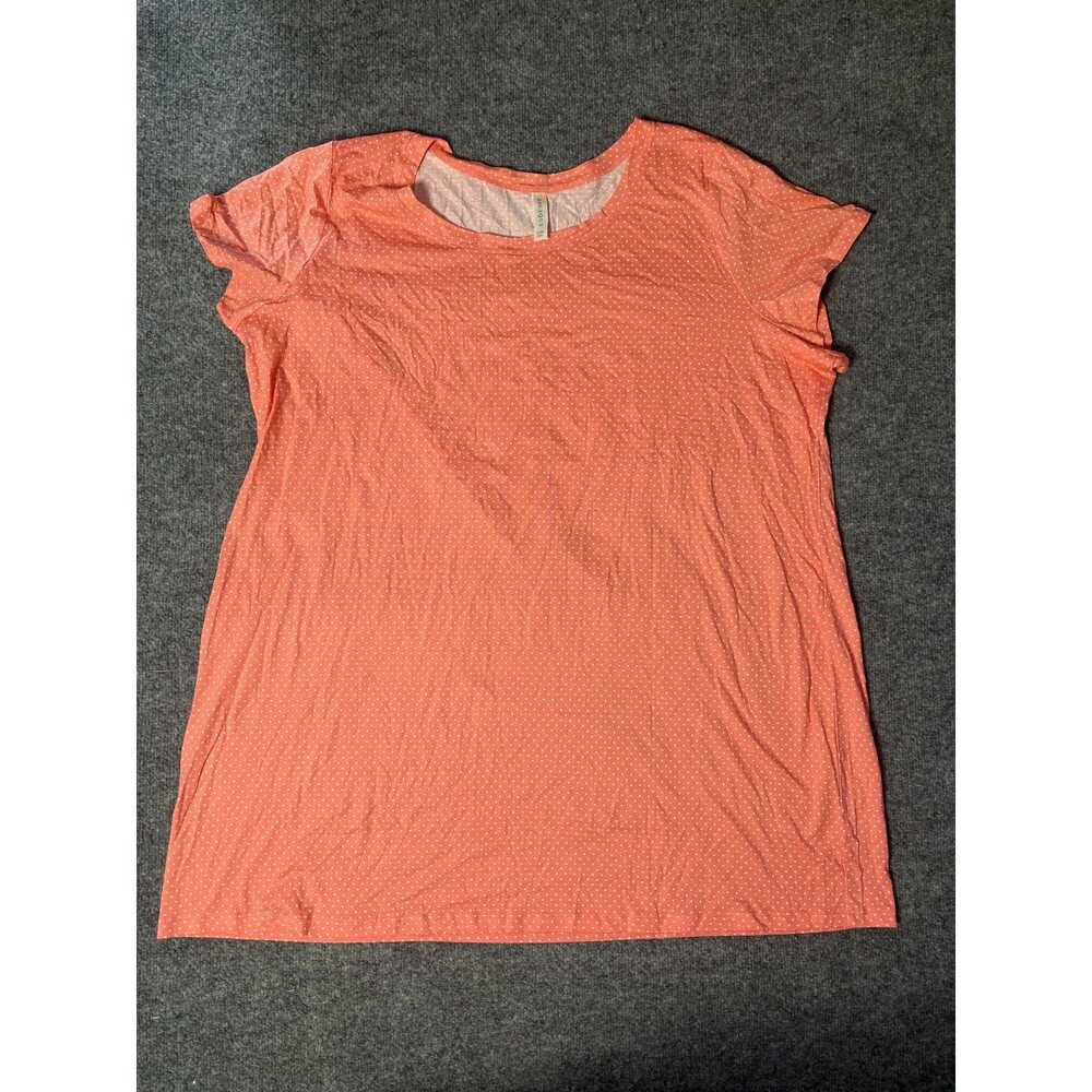 Cacique Top Long Shirt Womens 26/28 Peach White Polka Dots